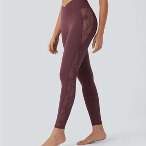 HALARA SoftlyZero High Waisted Lace Pocket Yoga Leggings-UPF50 Red Mahogany NWT